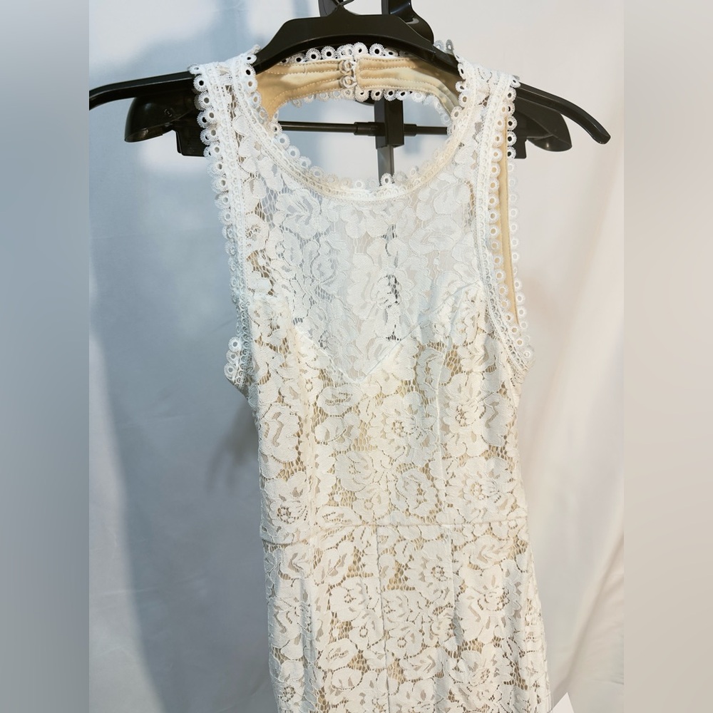 Lulus Elegant Mermaid Wedding Dress | Cream Lace & High Neck | Slit Skirt
